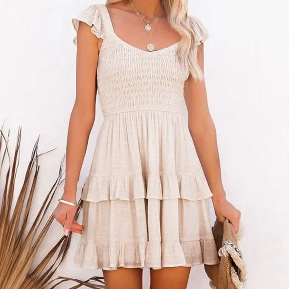 chinese dress ladies Zone Planet | Summer V-Neck Babydoll Three Layer Pleated Dress main image 0